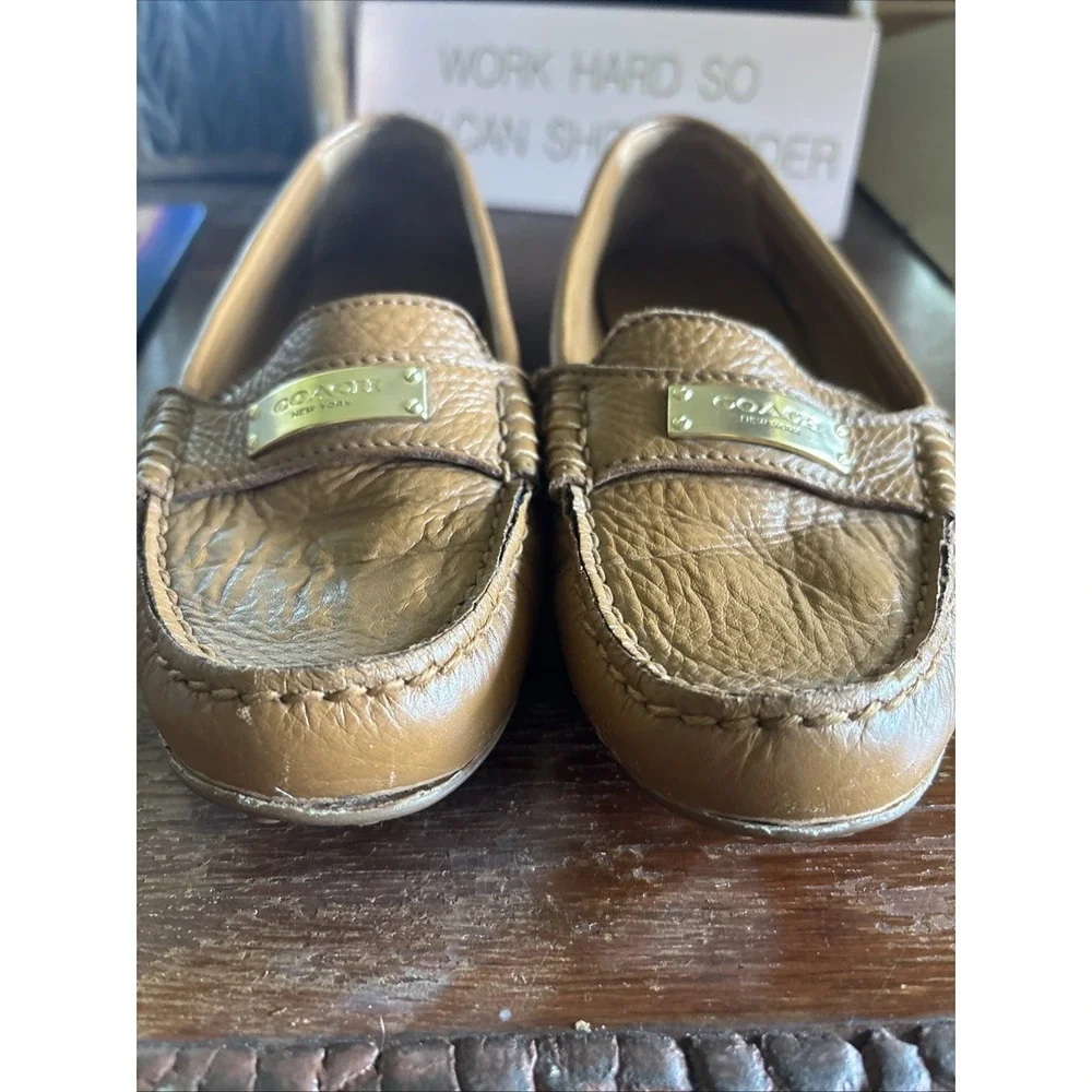Coach Fredrica Women's Brown Pebbled Leather Moccasin Loafers Size 7.5